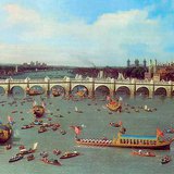 Canaletto: Cầu Westminster, với cuộc rước kiệu của Thị trưởng trên sông Thames (chi tiết)
