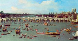 Canaletto: Cầu Westminster, với cuộc rước kiệu của Thị trưởng trên sông Thames (chi tiết)
