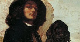 Gustave Courbet: Tự chụp chân dung với một con chó đen (1844, Chủ nghĩa hiện thực, chi tiết)