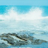 Sóng vỗ vào đá dọc bờ biển.