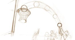 Khi cậu bé thả quả bóng, nó bay lên không trung và trường hấp dẫn tăng lên, và khi quả bóng rơi qua rổ, trường hấp dẫn giảm