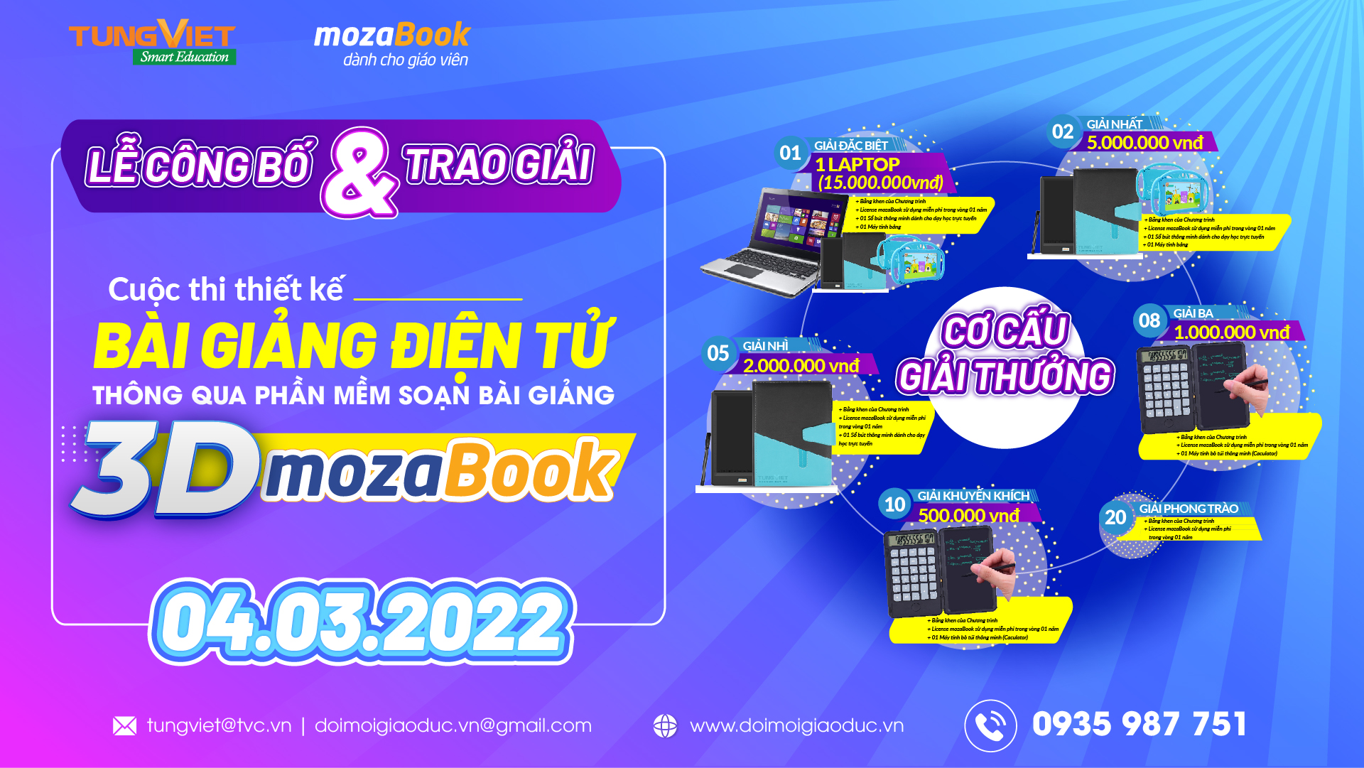 LỄ CÔNG BỐ GIẢI THƯỞNG CUỘC THI THIẾT KẾ BÀI GIẢNG ĐIỆN TỬ THÔNG QUA PHẦN MỀM SOẠN BÀI GIẢNG 3D MOZA