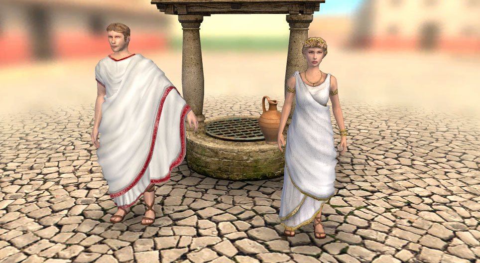 Ancient Roman senator with his wife